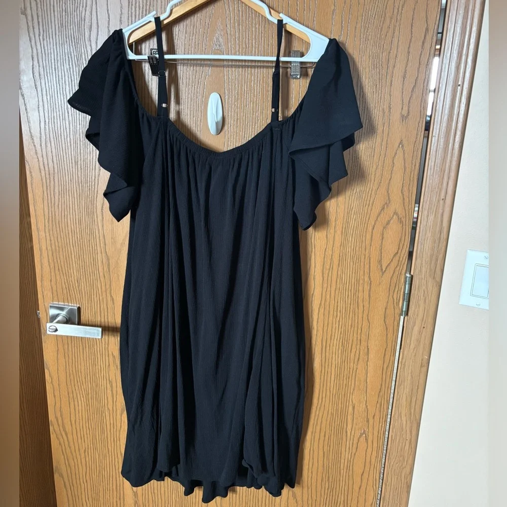 Torrid Black Eyelet Tie-Front Cold Shoulder Sleeve Dress Midi - Picture 2 of 8